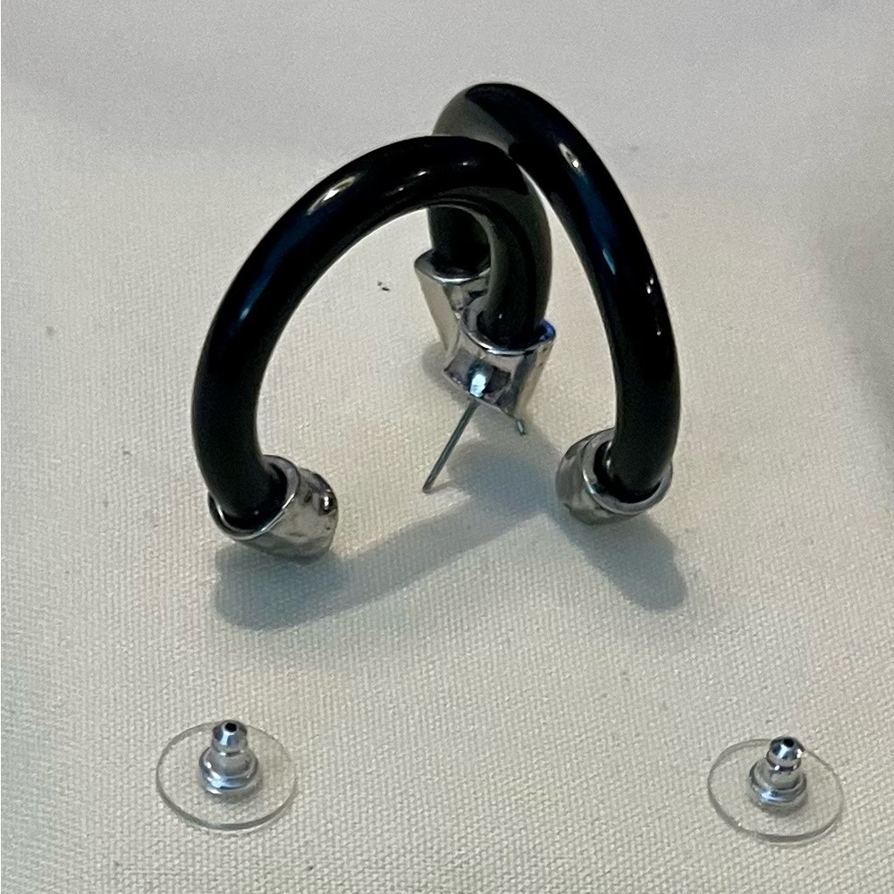 Black and Silver Hoop Earrings - Picture 14 of 16